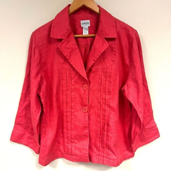 Chicos melon color linen jacket.    Size 3 ( L) - Picture 1 of 5